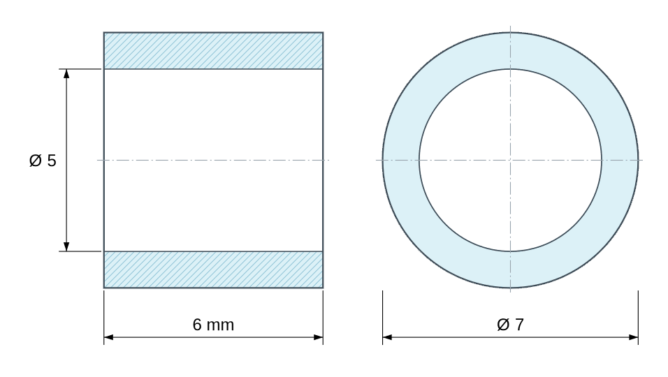 Plan coté Entretoise lisse aluminium Ø5x7mm pour vis M5 Plan coté Entretoise lisse aluminium Ø5x7mm pour vis M5
