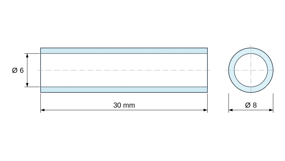 Plan coté Entretoise lisse aluminium Ø6x8mm pour vis M6 Plan coté Entretoise lisse aluminium Ø6x8mm pour vis M6
