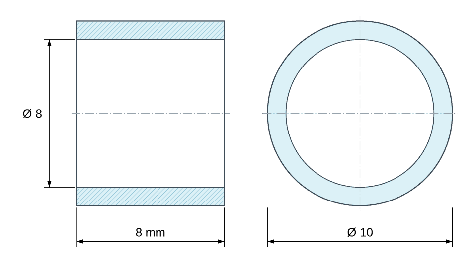 Plan coté Entretoise lisse aluminium Ø8x10mm pour vis M8