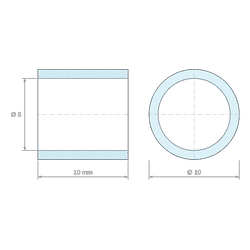Plan coté 10 mm, Entretoise lisse aluminium Ø8x10mm pour vis M8