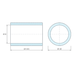 Plan coté 14 mm, Entretoise lisse aluminium Ø8x10mm pour vis M8