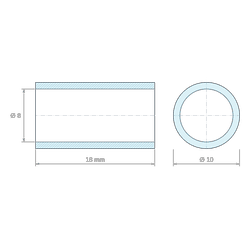 Plan coté 18 mm, Entretoise lisse aluminium Ø8x10mm pour vis M8