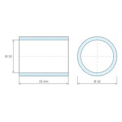 Plan coté 15 mm, Entretoise lisse aluminium Ø10x12mm pour vis M10