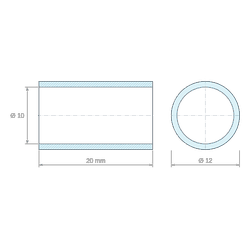 Plan coté 20 mm, Entretoise lisse aluminium Ø10x12mm pour vis M10