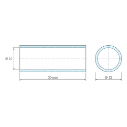 Plan coté 30 mm, Entretoise lisse aluminium Ø10x12mm pour vis M10