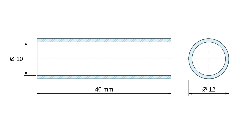 Plan coté Entretoise lisse aluminium Ø10x12mm pour vis M10