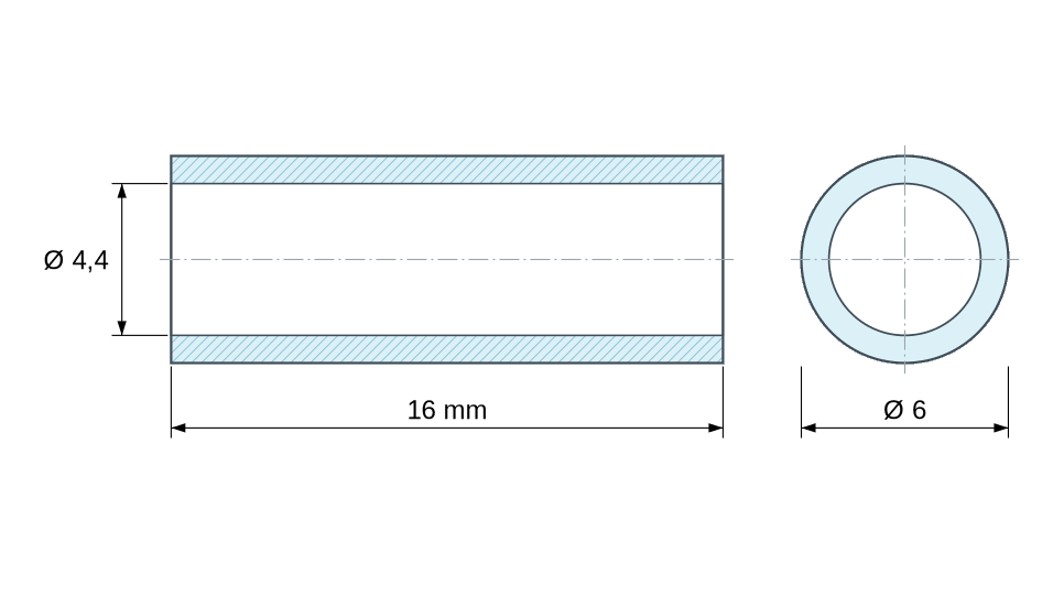 Plan coté Entretoise lisse acier inoxydable Ø4,4x6mm pour vis M4 Plan coté Entretoise lisse acier inoxydable Ø4,4x6mm pour vis M4