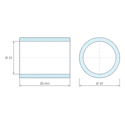 Plan coté 20 mm, Entretoise lisse acier inoxydable Ø13x16mm pour vis M12