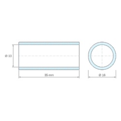 Plan coté 35 mm, Entretoise lisse acier inoxydable Ø13x16mm pour vis M12