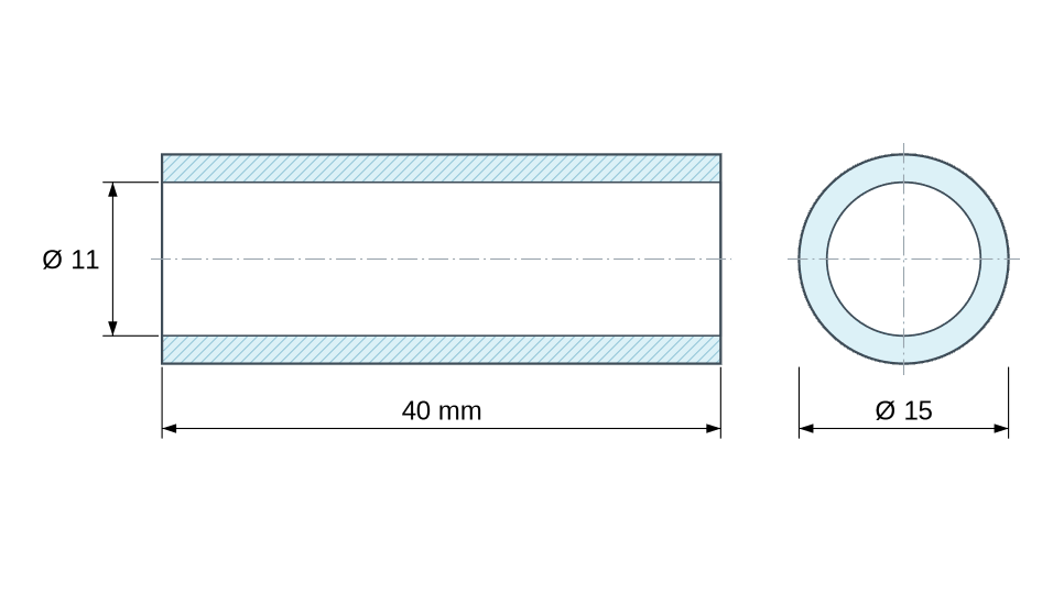Plan coté Entretoise lisse acier inoxydable Ø11x15mm pour vis M10