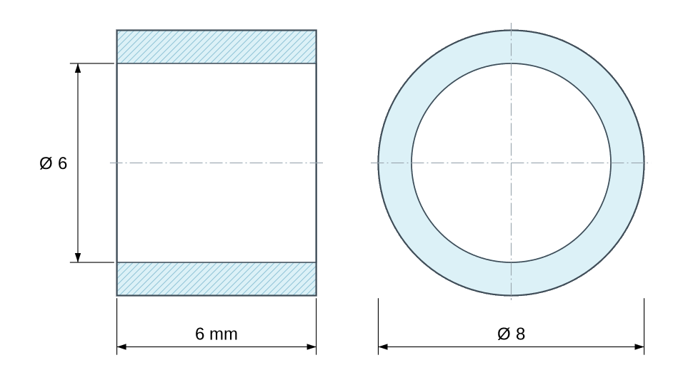 Plan coté Entretoise lisse acier inoxydable Ø6x8mm pour vis M6 Plan coté Entretoise lisse acier inoxydable Ø6x8mm pour vis M6
