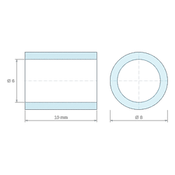 Plan coté 10 mm, Entretoise lisse acier inoxydable Ø6x8mm pour vis M6