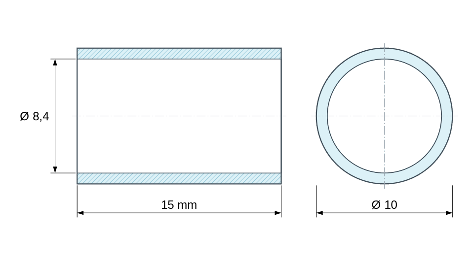 Plan coté Entretoise lisse acier inoxydable Ø8,4x10mm pour vis M8 Plan coté Entretoise lisse acier inoxydable Ø8,4x10mm pour vis M8