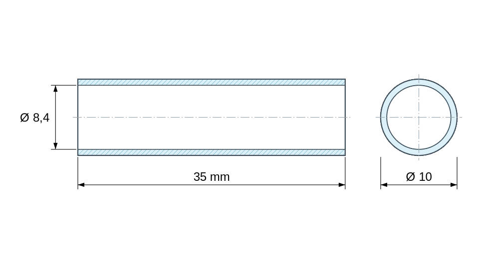 Plan coté Entretoise lisse acier inoxydable Ø8,4x10mm pour vis M8