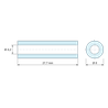 Plan coté 27,7 mm, Entretoise lisse plastique polyamide PA6 renforcé fibre de verre noir Ø4,2x8mm pour vis M4