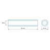 Plan coté 55 mm, Entretoise lisse plastique polyamide PA6 renforcé fibre de verre noir Ø8,2x12mm pour vis M8