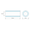Plan coté 38 mm, Entretoise lisse plastique polyamide PA6 renforcé fibre de verre noir Ø10,4x16mm pour vis M10