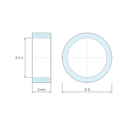 Plan coté 3 mm, Entretoise lisse acier inoxydable Ø6,4x8mm pour vis M6