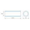 Plan coté 25 mm, Entretoise lisse acier inoxydable Ø6,6x9mm pour vis M6