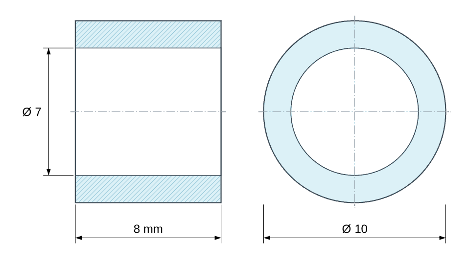 Plan coté Entretoise lisse acier inoxydable Ø7x10mm pour vis M6 Plan coté Entretoise lisse acier inoxydable Ø7x10mm pour vis M6