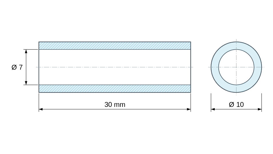 Plan coté Entretoise lisse acier inoxydable Ø7x10mm pour vis M6