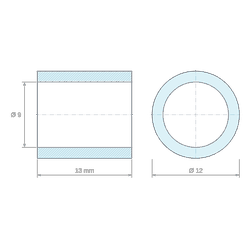 Plan coté 13 mm, Entretoise lisse acier inoxydable Ø9x12mm pour vis M8