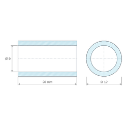 Plan coté 20 mm, Entretoise lisse acier inoxydable Ø9x12mm pour vis M8