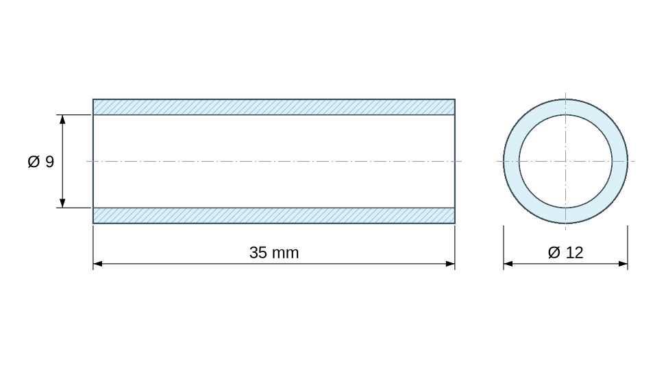 Plan coté Entretoise lisse acier inoxydable Ø9x12mm pour vis M8