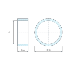 Plan coté 5 mm, Entretoise lisse acier inoxydable Ø11x13mm pour vis M10