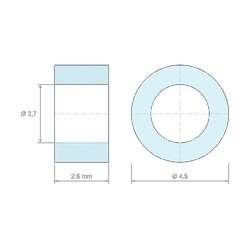 Plan coté 2,5 mm, Entretoise lisse aluminium Ø2,7x4,5mm pour vis M2,5