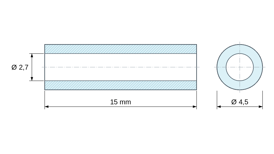 Plan coté Entretoise lisse aluminium Ø2,7x4,5mm pour vis M2,5 Plan coté Entretoise lisse aluminium Ø2,7x4,5mm pour vis M2,5