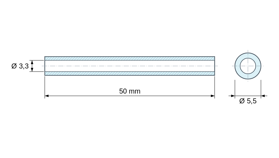 Plan coté Entretoise lisse aluminium Ø3,3x5,5mm pour vis M3 Plan coté Entretoise lisse aluminium Ø3,3x5,5mm pour vis M3