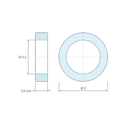 Plan coté 1,5 mm, Entretoise lisse aluminium Ø4,2x6mm pour vis M4