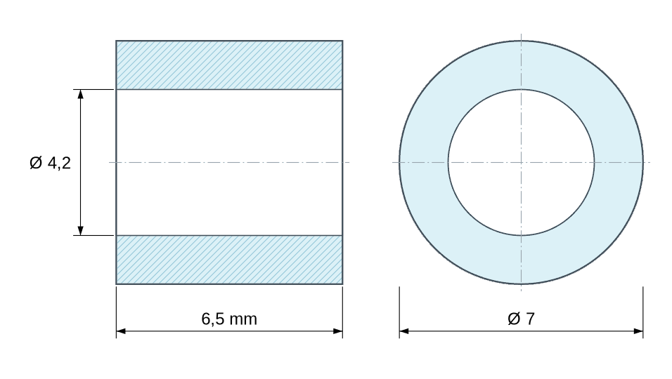 Plan coté Entretoise lisse aluminium Ø4,2x7mm pour vis M4
