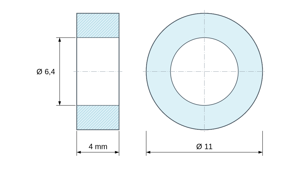Plan coté Entretoise lisse laiton nickelé Ø6,4x11mm pour vis M6 Plan coté Entretoise lisse laiton nickelé Ø6,4x11mm pour vis M6