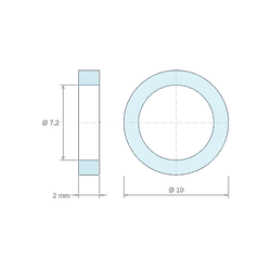 Plan coté 2 mm, Entretoise lisse laiton nickelé au plomb Ø7,2x10mm pour vis M7