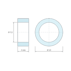Plan coté 4 mm, Entretoise lisse laiton nickelé au plomb Ø7,2x10mm pour vis M7