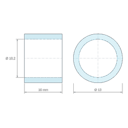 Plan coté 10 mm, Entretoise lisse laiton nickelé Ø10,2x13mm pour vis M10
