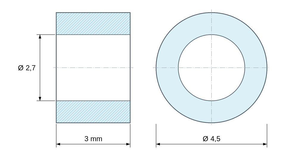 Plan coté Entretoise lisse acier zingué Ø2,7x4,5mm pour vis M2,5 Plan coté Entretoise lisse acier zingué Ø2,7x4,5mm pour vis M2,5