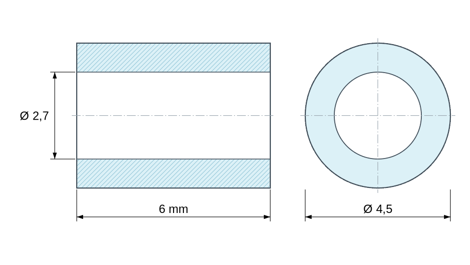Plan coté Entretoise lisse acier zingué Ø2,7x4,5mm pour vis M2,5 Plan coté Entretoise lisse acier zingué Ø2,7x4,5mm pour vis M2,5
