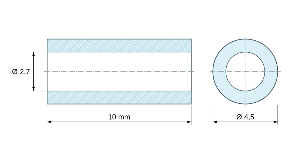 Plan coté Entretoise lisse acier zingué Ø2,7x4,5mm pour vis M2,5