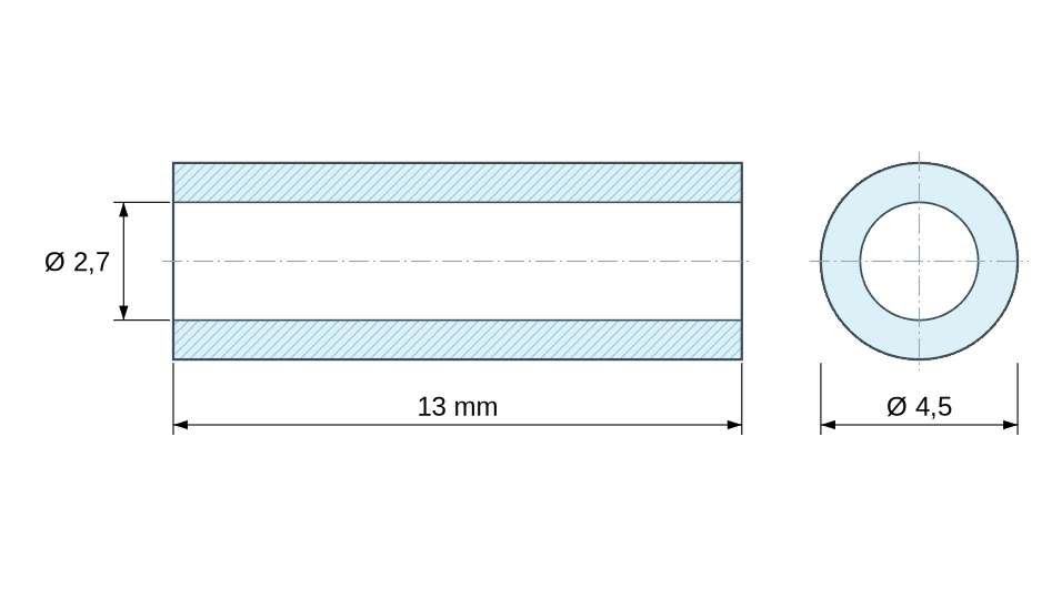 Plan coté Entretoise lisse acier zingué Ø2,7x4,5mm pour vis M2,5 Plan coté Entretoise lisse acier zingué Ø2,7x4,5mm pour vis M2,5