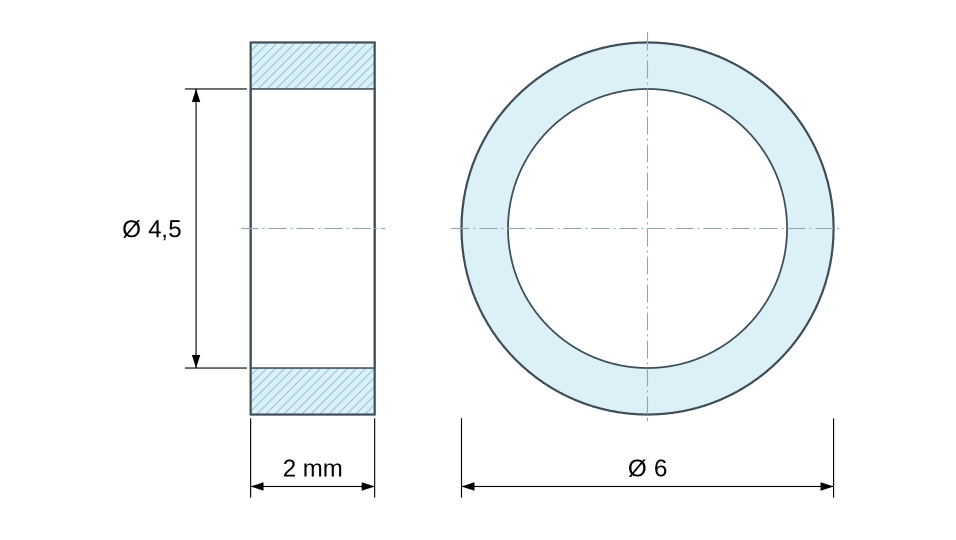 Plan coté Entretoise lisse acier zingué Ø4,5x6mm pour vis M4 Plan coté Entretoise lisse acier zingué Ø4,5x6mm pour vis M4