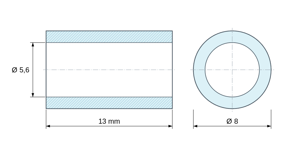 Plan coté Entretoise lisse acier zingué Ø5,6x8mm pour vis M5 Plan coté Entretoise lisse acier zingué Ø5,6x8mm pour vis M5