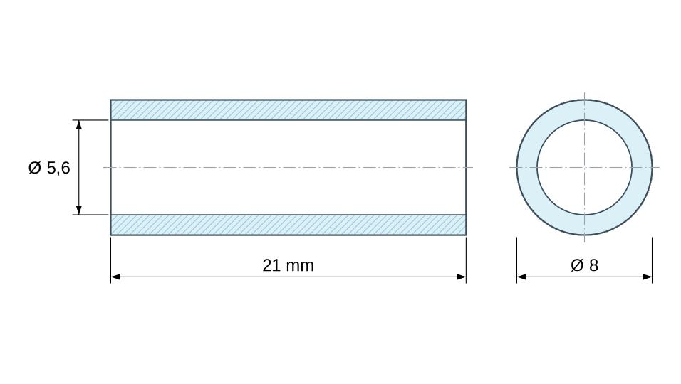 Plan coté Entretoise lisse acier zingué Ø5,6x8mm pour vis M5 Plan coté Entretoise lisse acier zingué Ø5,6x8mm pour vis M5