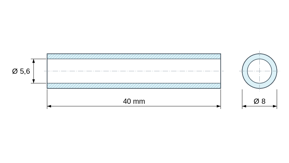 Plan coté Entretoise lisse acier zingué Ø5,6x8mm pour vis M5