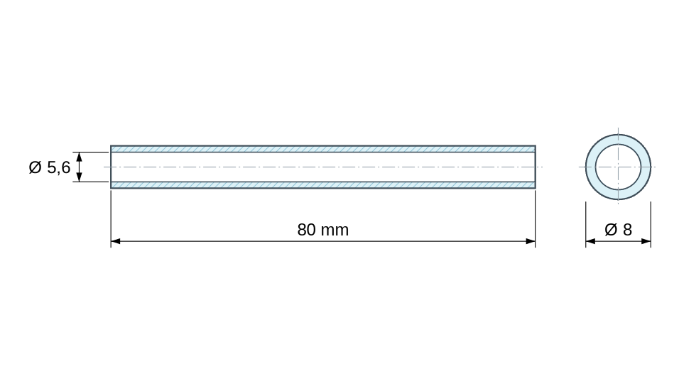 Plan coté Entretoise lisse acier zingué Ø5,6x8mm pour vis M5 Plan coté Entretoise lisse acier zingué Ø5,6x8mm pour vis M5