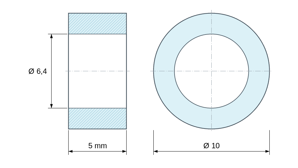 Plan coté Entretoise lisse acier zingué Ø6,4x10mm pour vis M6 Plan coté Entretoise lisse acier zingué Ø6,4x10mm pour vis M6