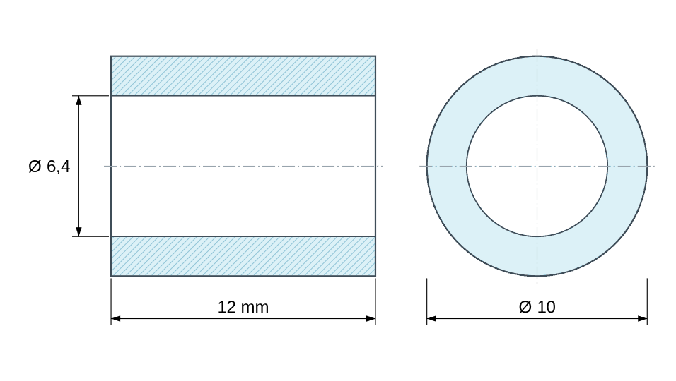 Plan coté Entretoise lisse acier zingué Ø6,4x10mm pour vis M6 Plan coté Entretoise lisse acier zingué Ø6,4x10mm pour vis M6