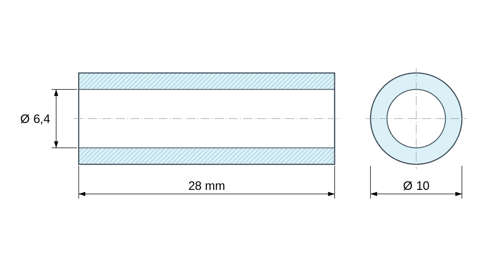 Plan coté Entretoise lisse acier zingué Ø6,4x10mm pour vis M6 Plan coté Entretoise lisse acier zingué Ø6,4x10mm pour vis M6